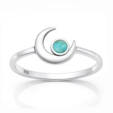 Load image into Gallery viewer, Sterling Silver Oxidized And Polished Crescent Moon Turquoise Stone Ring
