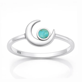 Sterling Silver Oxidized And Polished Crescent Moon Turquoise Stone Ring