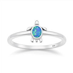Sterling Silver Oxidized And Polished Turtle Blue Lab Opal Ring