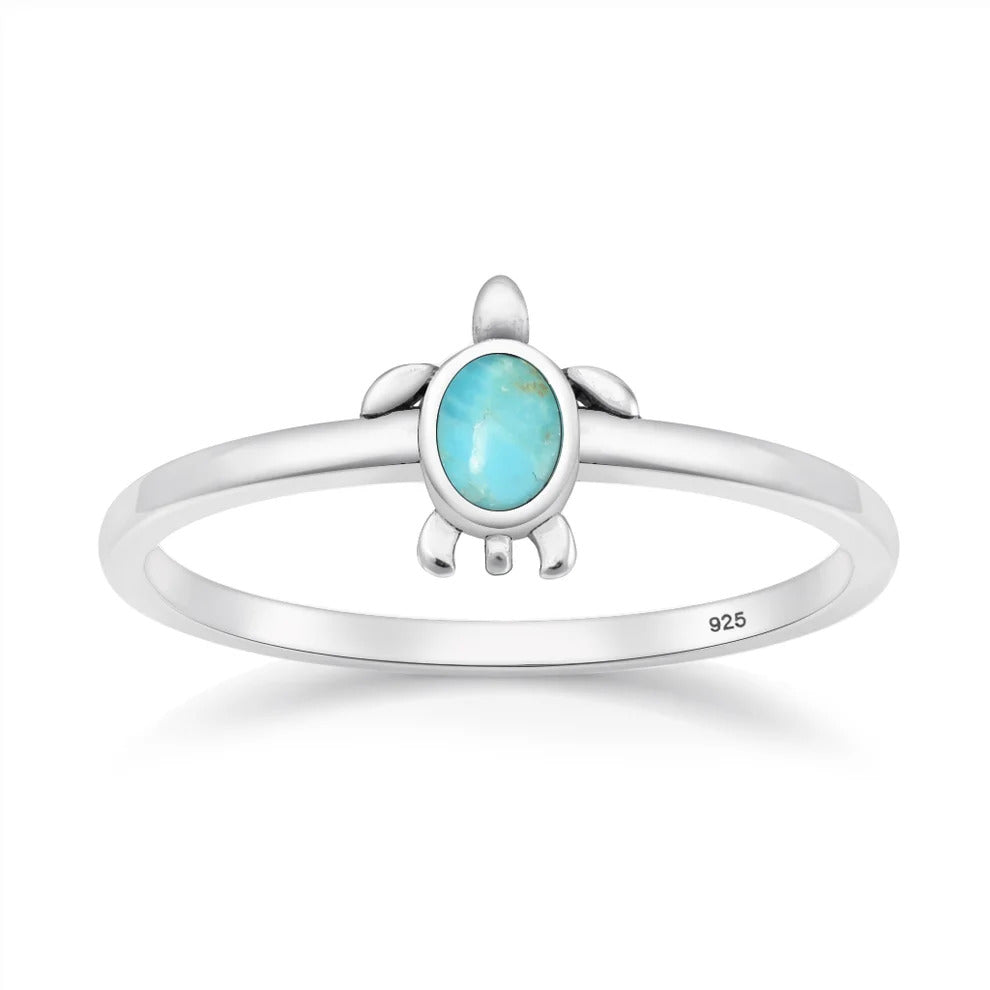 Sterling Silver Oxidized And Polished Turquoise Turtle Ring