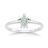 Sterling Silver Oxidized And Polished Turtle White Lab Opal Ring