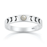 Sterling Silver Oxidized And Polished Moon Phases Moonstone Stone Ring
