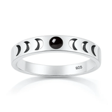 Sterling Silver Oxidized And Polished Moon Phases Black Onyx Stone Ring