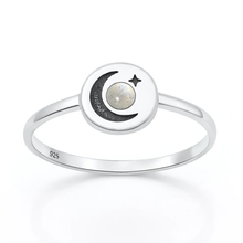 Load image into Gallery viewer, Sterling Silver Oxidized And Polished Moon And Star Moonstone Stone Ring