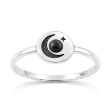 Load image into Gallery viewer, Sterling Silver Oxidized And Polished Moon And Star Black Onyx Stone Ring