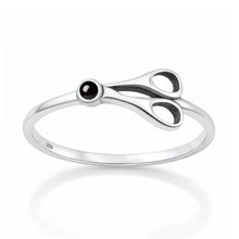 Load image into Gallery viewer, Sterling Silver Oxidized And Polished Scissors Black Agate Stone Ring