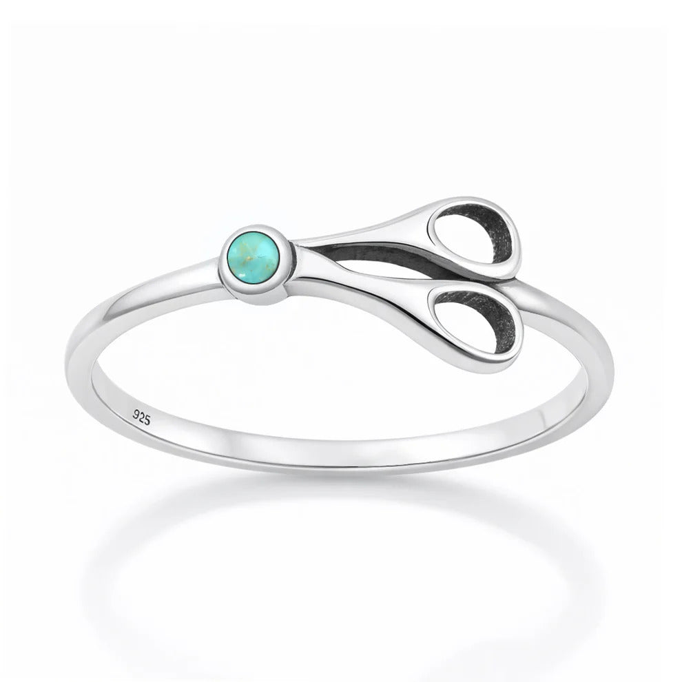 Sterling Silver Oxidized And Polished Scissors Turquoise Stone Ring