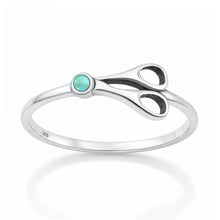 Load image into Gallery viewer, Sterling Silver Oxidized And Polished Scissors Turquoise Stone Ring