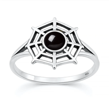 Load image into Gallery viewer, Sterling Silver Oxidized And Polished Bat Black Onyx Stone Ring