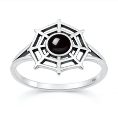 Sterling Silver Oxidized And Polished Bat Black Onyx Stone Ring