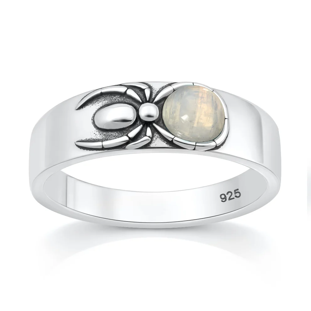 Sterling Silver Oxidized And Polished Spider Moonstone Stone Ring