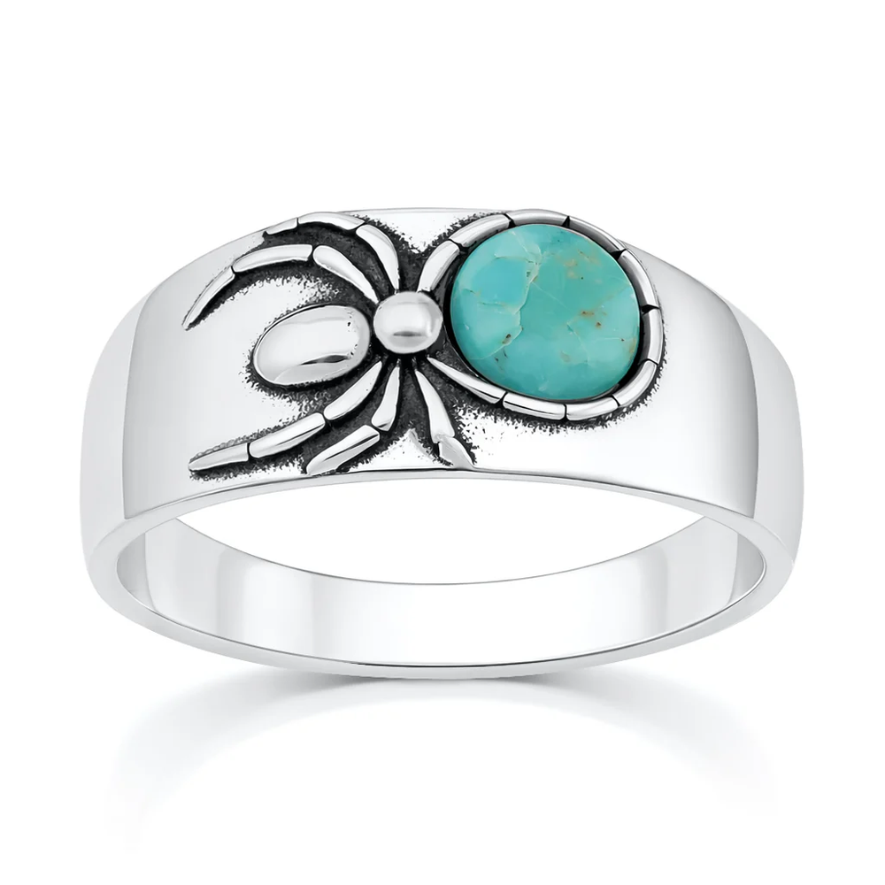 Sterling Silver Oxidized And Polished Spider Genuine Turquoise Stone Ring