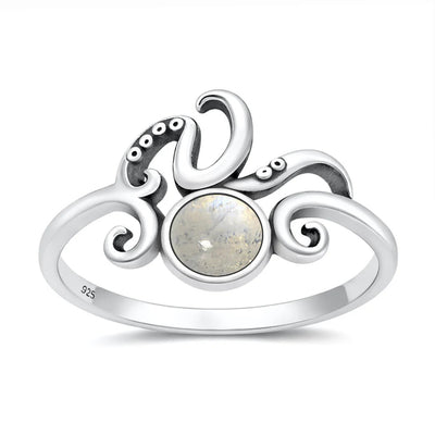 Sterling Silver Oxidized And Polished Octopus Tentacles Moonstone Ring
