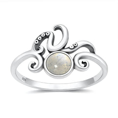 Sterling Silver Oxidized And Polished Octopus Tentacles Moonstone Ring
