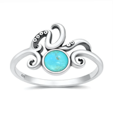 Sterling Silver Oxidized And Polished Tentacles Turquoise Stone Ring