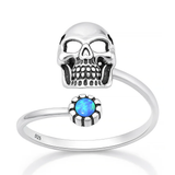 Sterling Silver Oxidized And Polished Skull Blue Lab Opal Ring