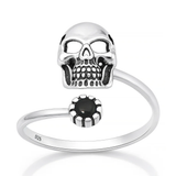 Sterling Silver Oxidized And Polished Skull Black Onyx Stone Ring