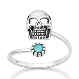 Sterling Silver Oxidized And Polished Skull Turquoise Stone Ring