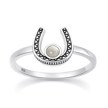 Load image into Gallery viewer, Sterling Silver Oxidized And Polished Horseshoe Moonstone Stone Ring