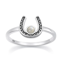 Sterling Silver Oxidized And Polished Horseshoe Moonstone Stone Ring