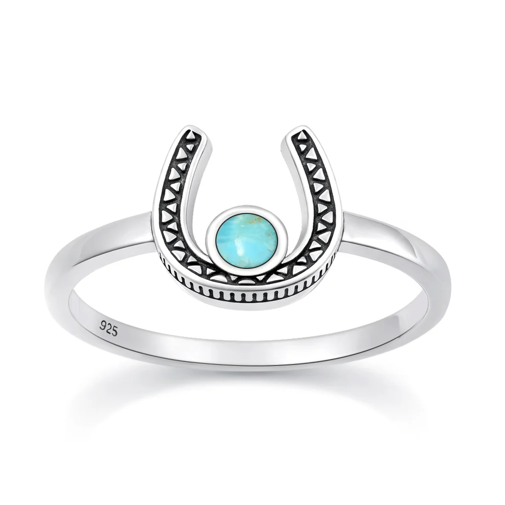 Sterling Silver Oxidized And Polished Horseshoe Turquoise Stone Ring