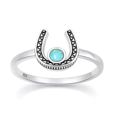 Sterling Silver Oxidized And Polished Horseshoe Turquoise Stone Ring