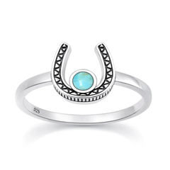 Sterling Silver Oxidized And Polished Horseshoe Turquoise Stone Ring