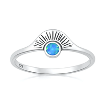 Load image into Gallery viewer, Sterling Silver Oxidized And Polished Sunburst Blue Lab Opal Ring