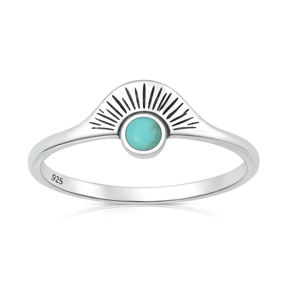 Sterling Silver Oxidized And Polished Sunburst Turquoise Stone Ring