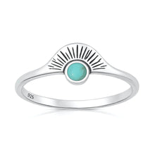Load image into Gallery viewer, Sterling Silver Oxidized And Polished Sunburst Turquoise Stone Ring