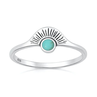 Sterling Silver Oxidized And Polished Sunburst Turquoise Stone Ring