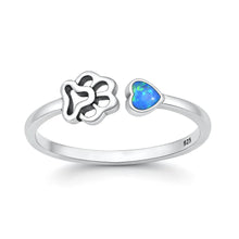 Load image into Gallery viewer, Sterling Silver Oxidized And Polished Paw Print Blue Lab Opal Ring