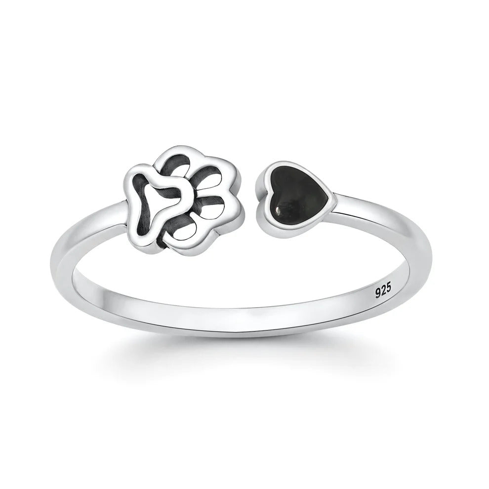 Sterling Silver Oxidized And Polished Paw Print Black Onyx Ring