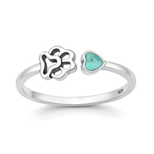 Load image into Gallery viewer, Sterling Silver Oxidized And Polished Paw Print Turquoise Ring