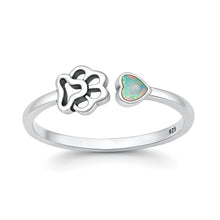 Load image into Gallery viewer, Sterling Silver Oxidized And Polished Paw Print White Lab Opal Ring