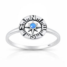 Load image into Gallery viewer, Sterling Silver Oxidized And Polished Compass Blue Lab Opal Ring