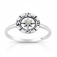 Load image into Gallery viewer, Sterling Silver Oxidized And Polished Compass Moonstone Stone Ring
