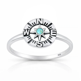 Sterling Silver Oxidized And Polished Compass Genuine Turquoise Stone Ring
