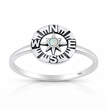 Load image into Gallery viewer, Sterling Silver Oxidized And Polished Compass White Lab Opal Ring