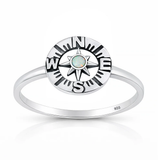 Sterling Silver Oxidized And Polished Compass White Lab Opal Ring