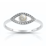 Sterling Silver Oxidized And Polished Evil Eye Moonstone Stone Ring