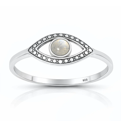 Sterling Silver Oxidized And Polished Evil Eye Moonstone Stone Ring