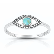 Load image into Gallery viewer, Sterling Silver Oxidized And Polished Evil Eye Genuine Turquoise Stone Ring