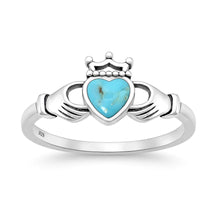 Load image into Gallery viewer, Sterling Silver Oxidized And Polished Turquoise Claddagh Ring