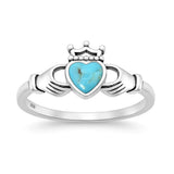 Sterling Silver Oxidized And Polished Turquoise Claddagh Ring