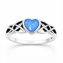 Load image into Gallery viewer, Sterling Silver Oxidized And Polished Celtic Heart Blue Lab Opal Ring