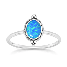 Load image into Gallery viewer, Sterling Silver Oxidized And Polished Vintage Style Blue Lab Opal Ring