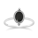 Sterling Silver Oxidized And Polished Vintage Style Black Agate Stone Ring
