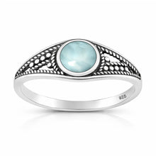 Load image into Gallery viewer, Sterling Silver Oxidized And Polished 8.3mm Larimar Stone Ring