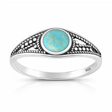 Load image into Gallery viewer, Sterling Silver Oxidized And Polished 8.2mm Turquoise Stone Ring
